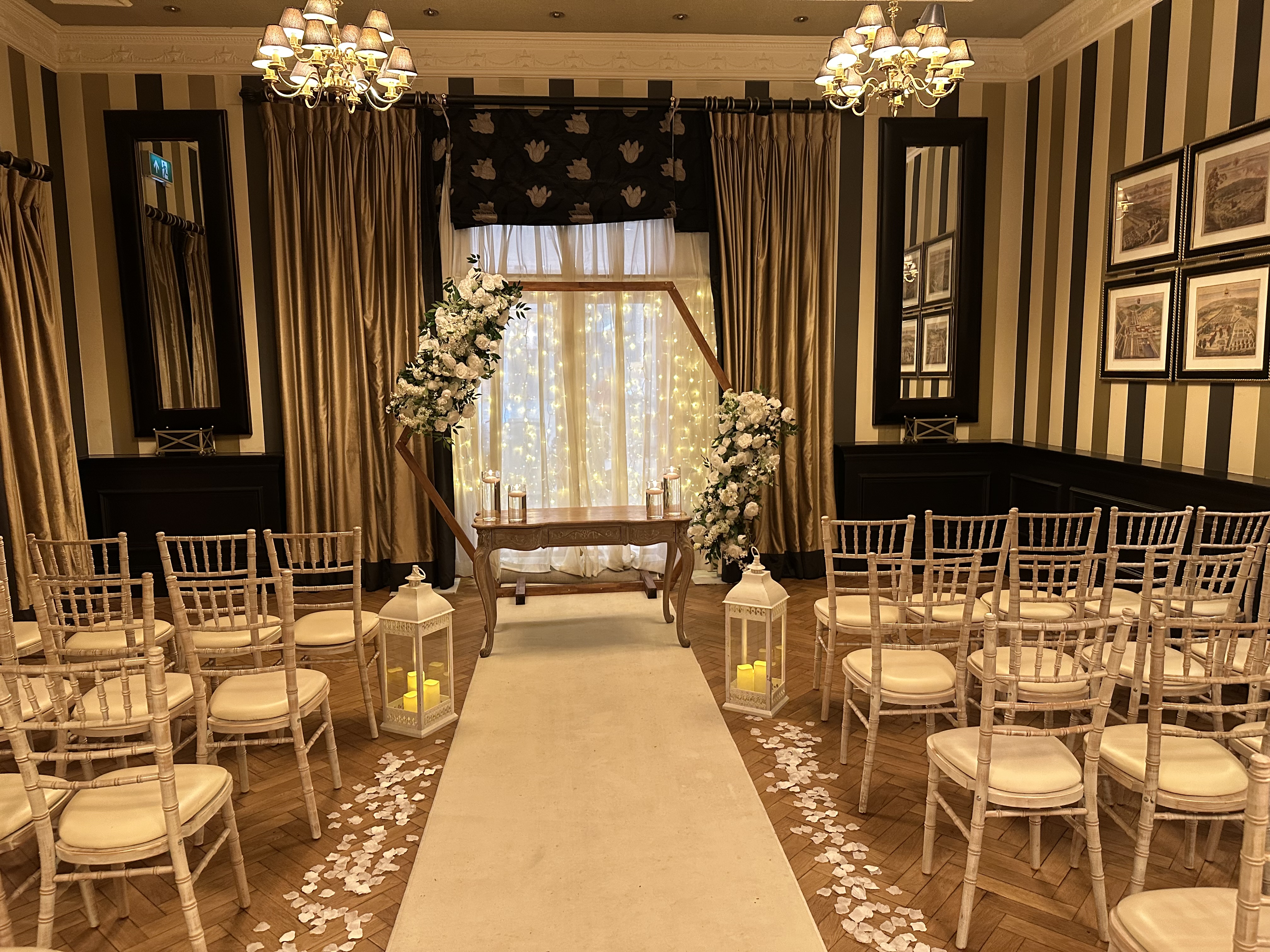 Weddings at Rowton Hall, Chester. Wooden Hex Backdrop Hire Chester